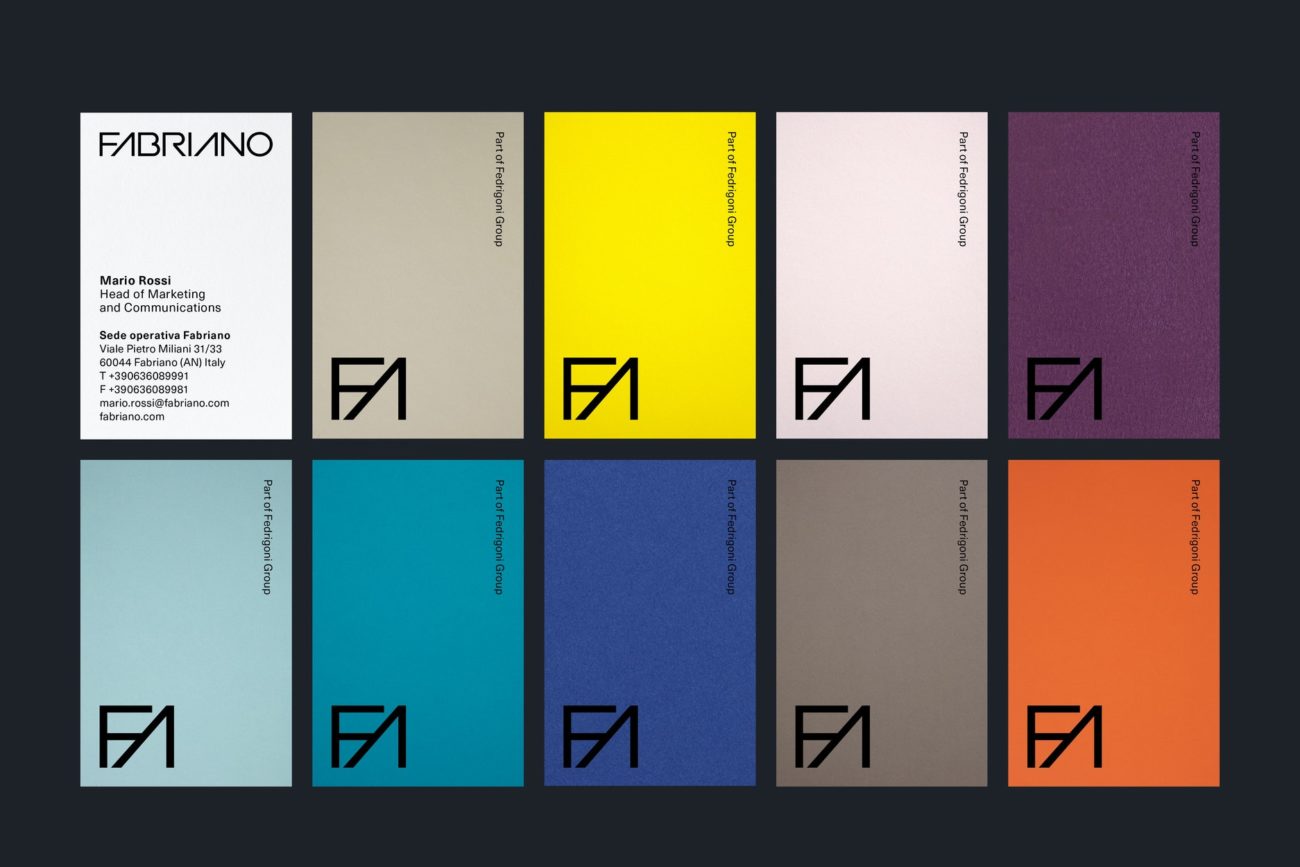Le applicazioni su colore del nuovo monogramma Fabriano